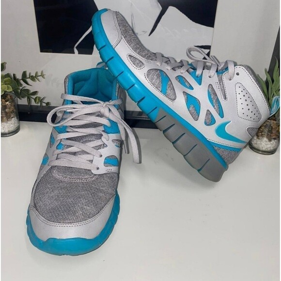 Nike sneakerboot Blue & gray Lace Up High Top Womens Free Run 2 Mid size 8 - Picture 2 of 7